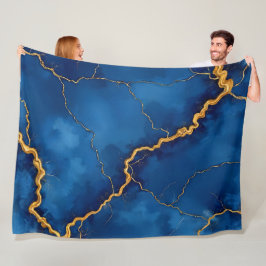 Royal Blue Gold Marble Collectie Fleece Deken