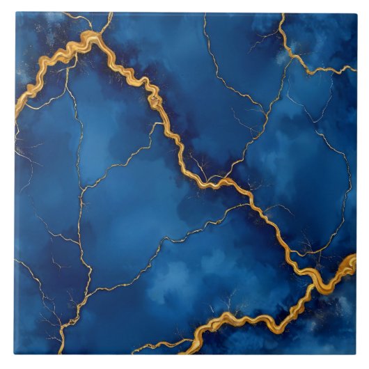 Royal Blue Gold Marble Collectie Tegeltje (Voorkant)