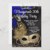 Royal Blue Gold Masquerade Party Kaart (Voorkant)