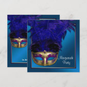 Royal Blue Gold Masquerade Party Uitnodigingen (Voorkant / Achterkant)