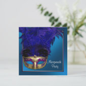 Royal Blue Gold Masquerade Party Uitnodigingen (Staand voorkant)