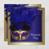 Royal Blue Gold Masquerade Party Uitnodigingen (Voorkant / Achterkant)
