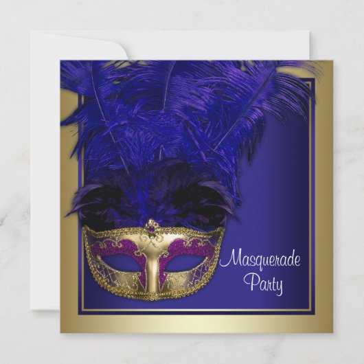 Royal Blue Gold Masquerade Party Uitnodigingen (Voorkant)