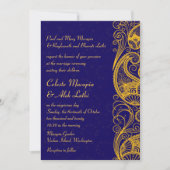 Royal Blue Gold Paisley Hindu Indian Wedding Kaart (Voorkant)