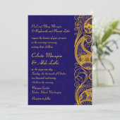 Royal Blue Gold Paisley Hindu Indian Wedding Kaart (Staand voorkant)