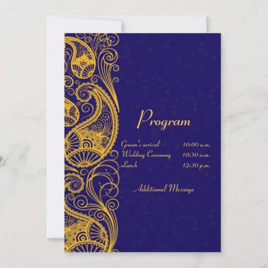 Royal Blue Gold Paisley Hindu Indian Wedding Kaart (Achterkant)