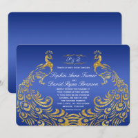 Royal Blue Gold Peacock Wedding Uitnodiging