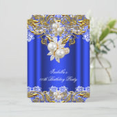 Royal Blue Gold Pearl Elegant Birthday Party 2 Kaart (Staand voorkant)