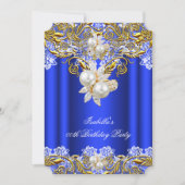 Royal Blue Gold Pearl Elegant Birthday Party 2 Kaart (Voorkant)