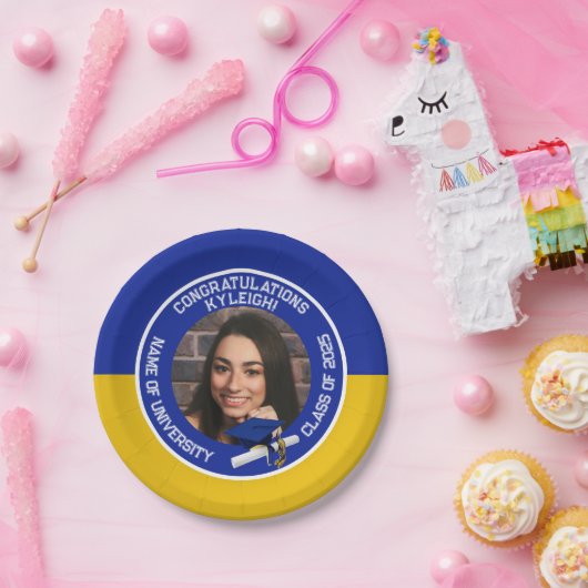 Royal Blue & Gold Pet & Diploma Foto Afstuderen Papieren Bordje (Feest)