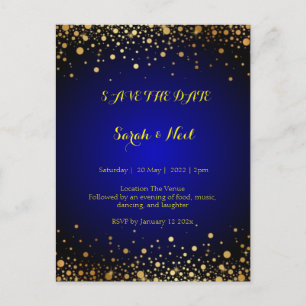 Royal Blue Gold Popular Save the date Briefkaart