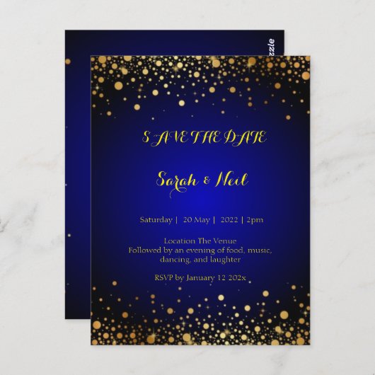Royal Blue Gold Popular Save the date Briefkaart (Voorkant / Achterkant)