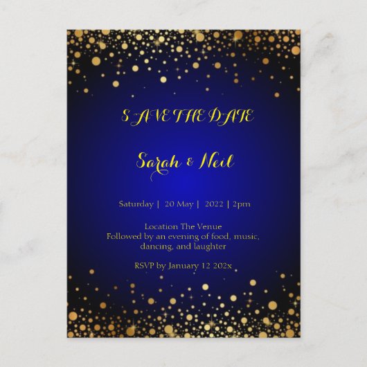 Royal Blue Gold Popular Save the date Briefkaart (Voorkant)