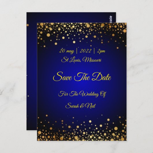 Royal Blue Gold Popular sparen de datumuitnodiging Briefkaart (Voorkant / Achterkant)