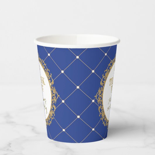 Royal Blue Gold Prince Baby Birthday Party Papieren Bekers (Links)