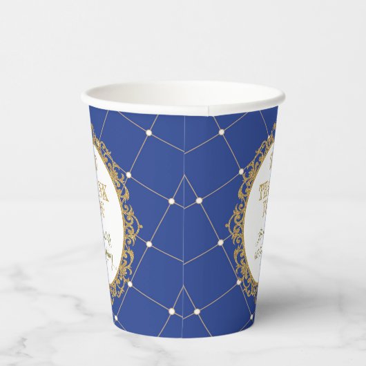 Royal Blue Gold Prince Baby Birthday Party Papieren Bekers (Rechts)