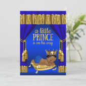 Royal Blue Gold Prince Baby Boy Shower-uitnodiging Kaart (Staand voorkant)