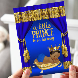 Royal Blue Gold Prince Baby Boy Shower-uitnodiging Kaart
