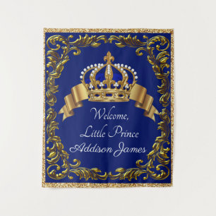 Royal Blue Gold Prince Baby shower Achtergrond Wandkleed