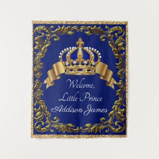 Royal Blue Gold Prince Baby shower Achtergrond Wandkleed