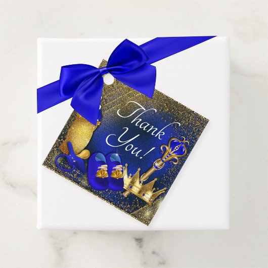 Royal Blue Gold Prince Baby shower Bedankjes Labels