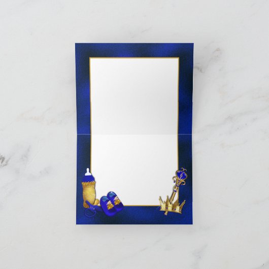 Royal Blue Gold Prince Baby shower Bedankkaart (Binnen)
