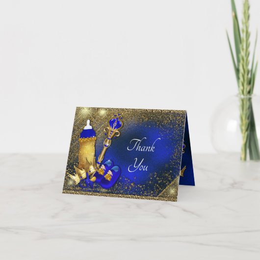 Royal Blue Gold Prince Baby shower Bedankkaart (Voorkant)