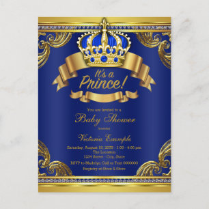 Royal Blue Gold Prince Baby shower Briefkaart
