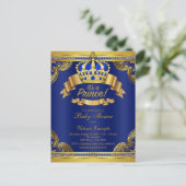 Royal Blue Gold Prince Baby shower Briefkaart (Staand voorkant)