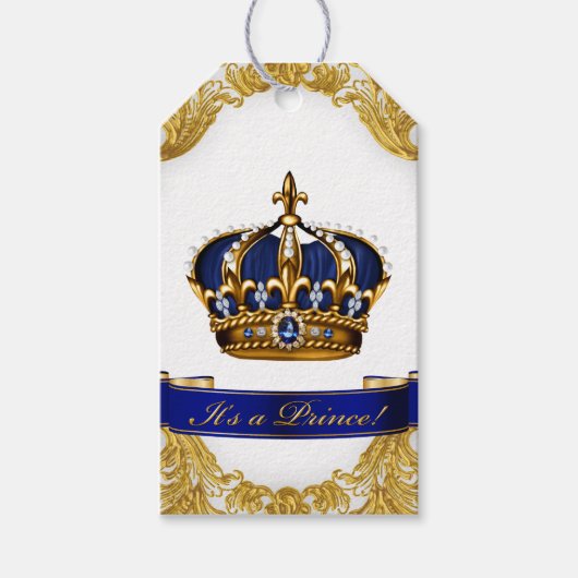 Royal Blue Gold Prince Baby shower Cadeaulabel (Voorkant)