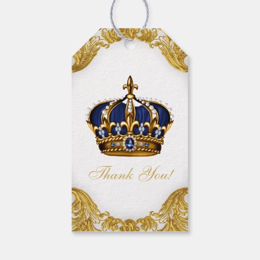 Royal Blue Gold Prince Baby shower Cadeaulabel (Achterkant)