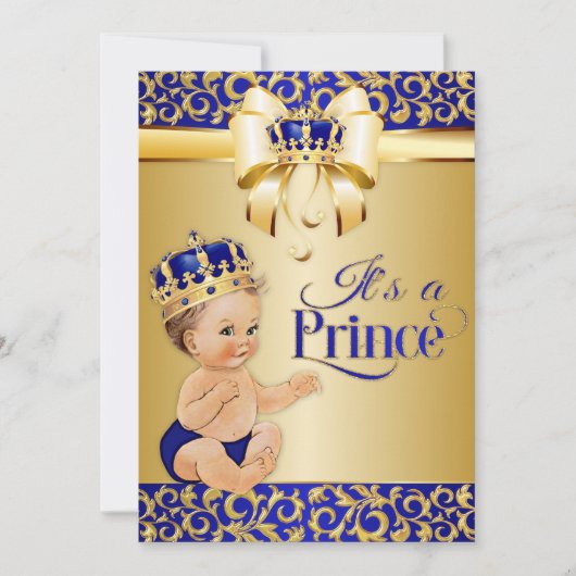 Royal Blue & Gold Prince Baby shower Crown Kaart (Voorkant)
