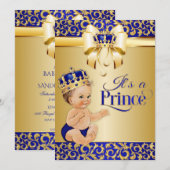 Royal Blue & Gold Prince Baby shower Crown Kaart (Voorkant / Achterkant)