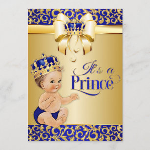 Royal Blue & Gold Prince Baby shower Crown Kaart