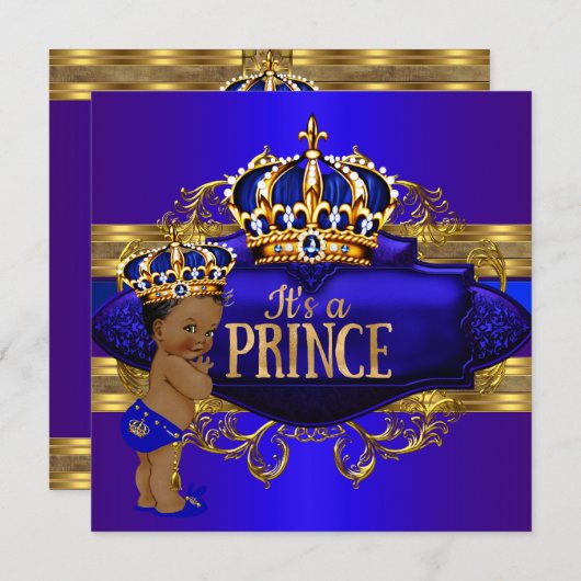 Royal Blue Gold Prince Baby shower Etnische uitnod Kaart (Voorkant / Achterkant)