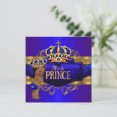 Royal Blue Gold Prince Baby shower Etnische uitnod Kaart (Staand voorkant)