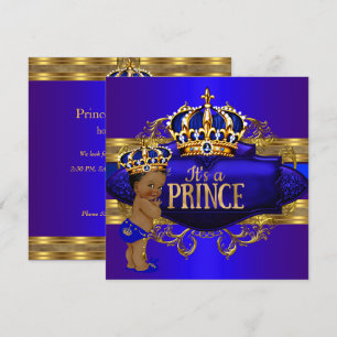 Royal Blue Gold Prince Baby shower Etnische uitnod Kaart