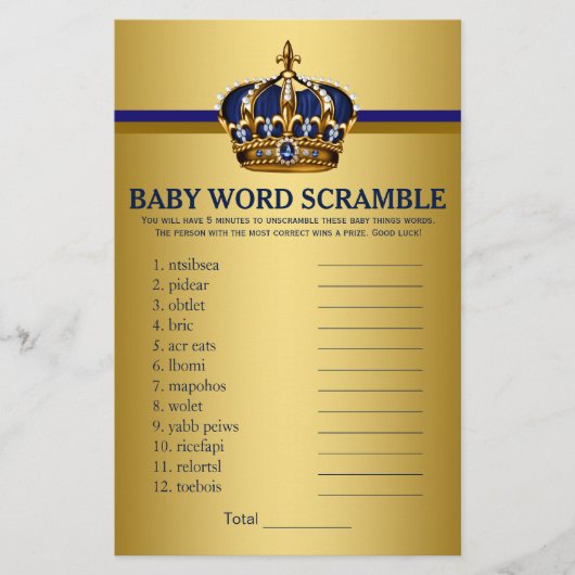 Royal Blue Gold Prince Baby shower Games Flyer (Voorkant)