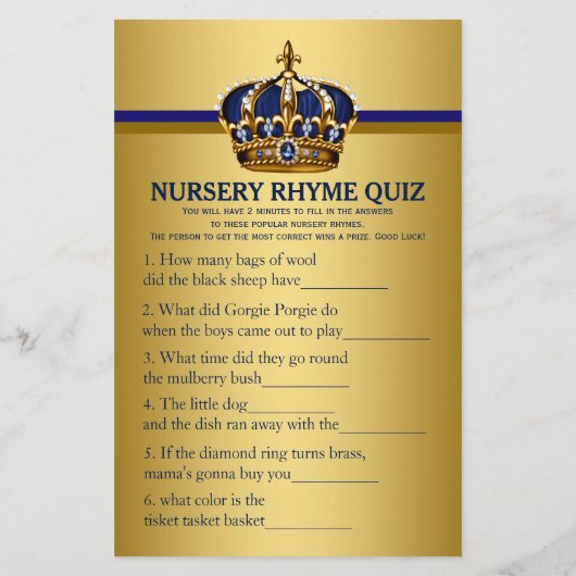 Royal Blue Gold Prince Baby shower Games Flyer (Achterkant)