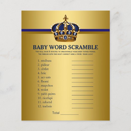 Royal Blue Gold Prince Baby shower Games Flyer (Voorkant)