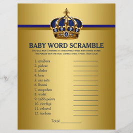 Royal Blue Gold Prince Baby shower Games Flyer