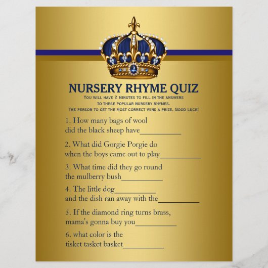 Royal Blue Gold Prince Baby shower Games Flyer (Achterkant)