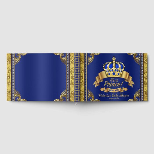 Royal Blue & Gold Prince Baby shower Gastboeken Gastenboek (Volledig)
