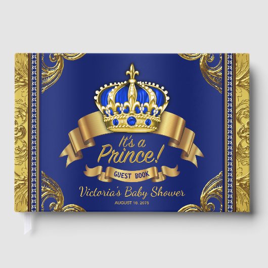 Royal Blue & Gold Prince Baby shower Gastboeken Gastenboek (Voorkant)