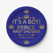 Royal Blue Gold Prince Baby shower is een jongen Papieren Bordje (Voorkant)