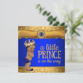 Royal Blue Gold Prince Baby shower Kaart (Staand voorkant)