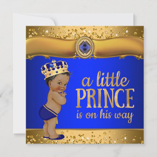 Royal Blue Gold Prince Baby shower Kaart (Voorkant)