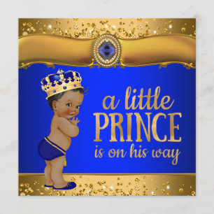 Royal Blue Gold Prince Baby shower Kaart