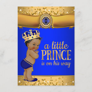 Royal Blue Gold Prince Baby shower Kaart