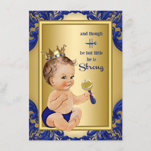 Royal Blue Gold Prince Baby shower Kaart